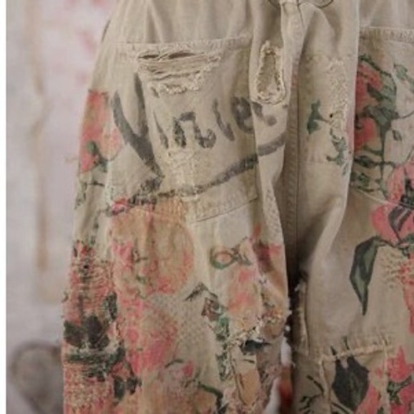 Magnolia Pearl Light Denim Cropped Jeans w/ Pink Flowers & Wide Leg NWT Van Gogh - Picture 9 of 10
